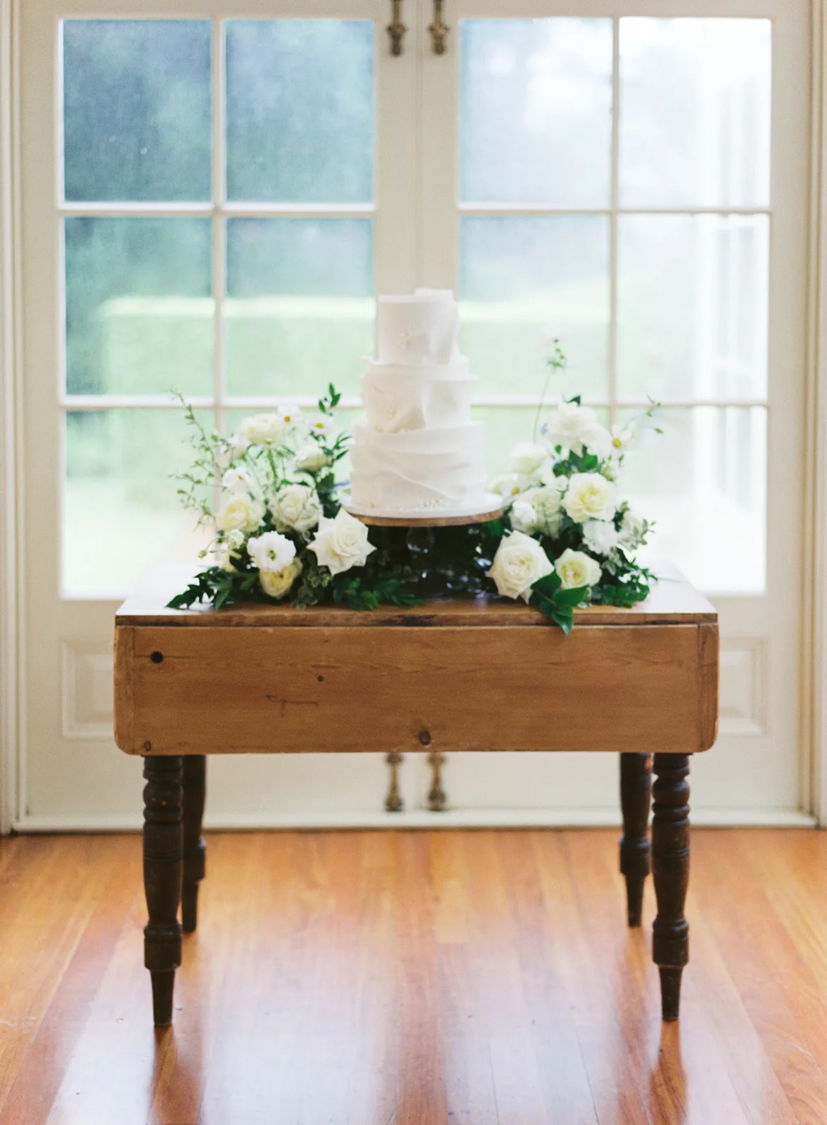 Wedding cake with white flowers