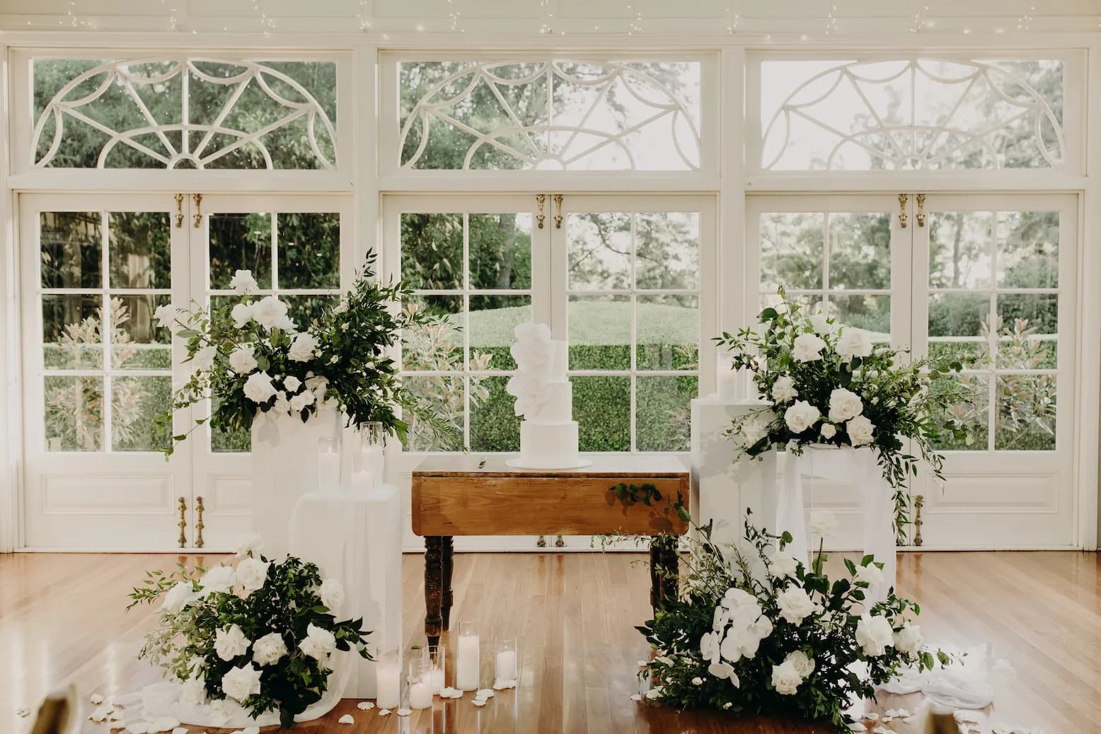 Wedding cake with white flowers