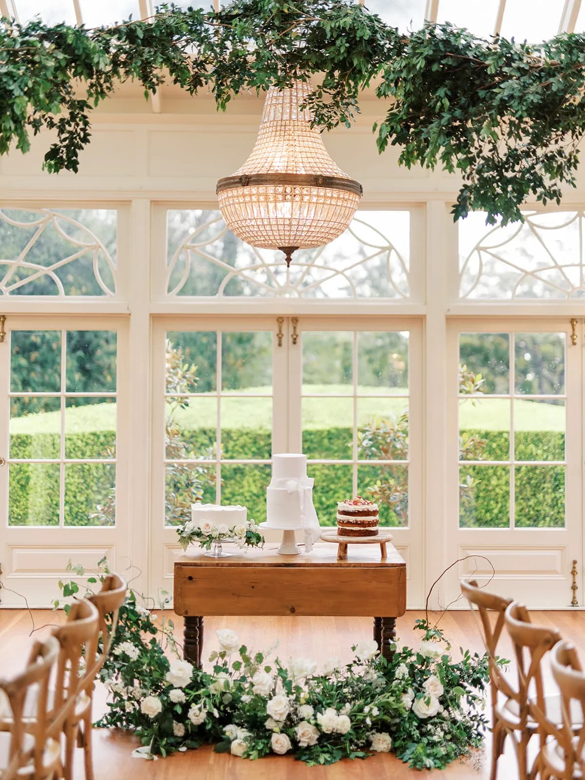 Wedding cakes on wooden table