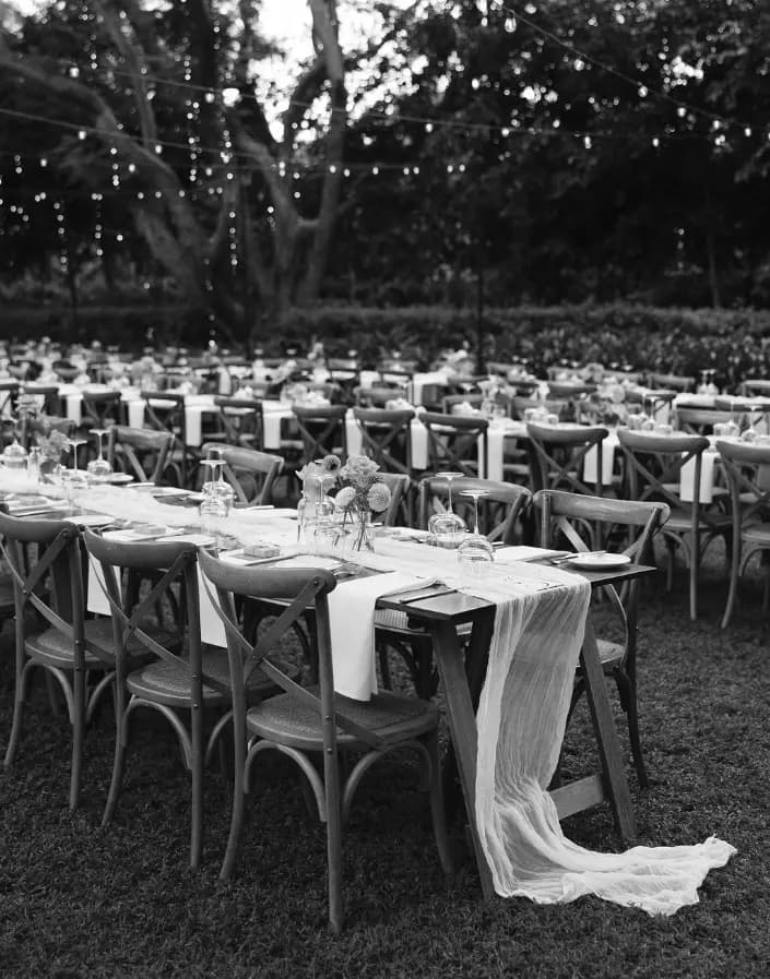 Black and white image if outdoor reception