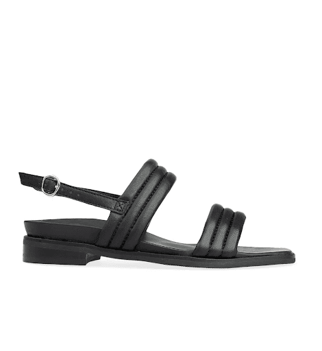 a picture of a woman's black sandal shoe