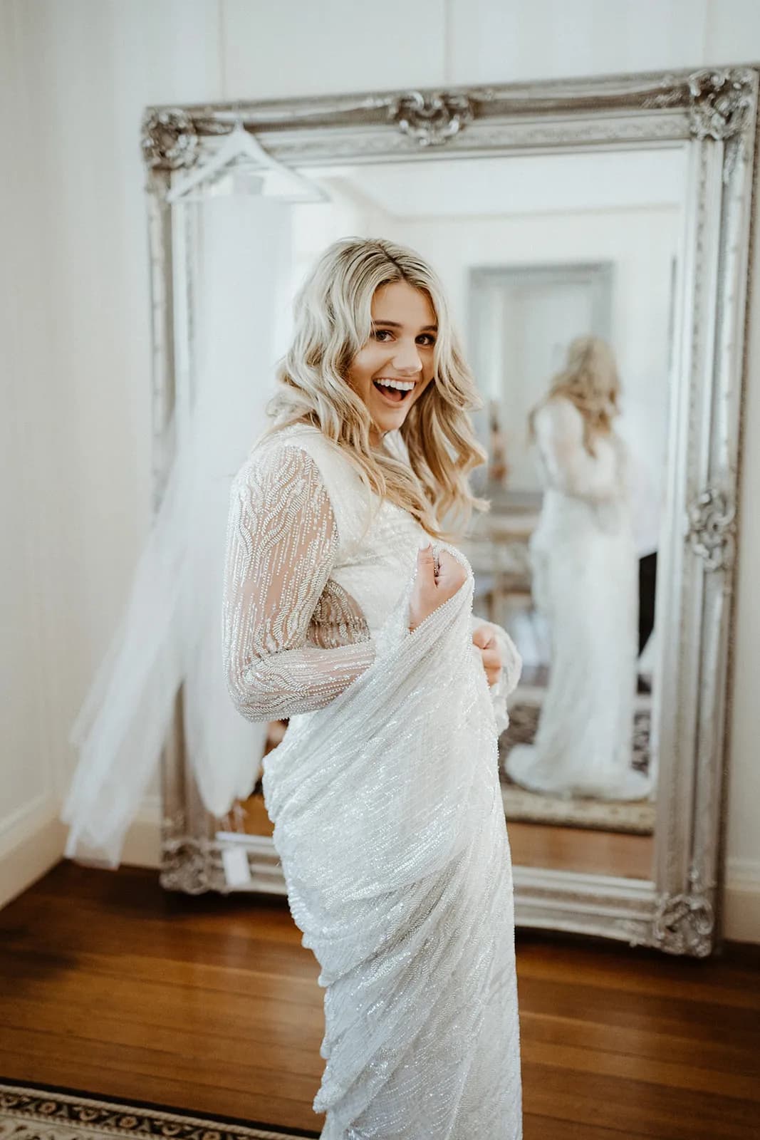 Bride twirling in dress