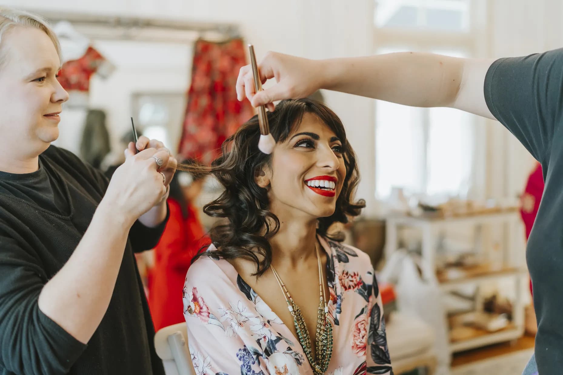 Bride getting makeup done