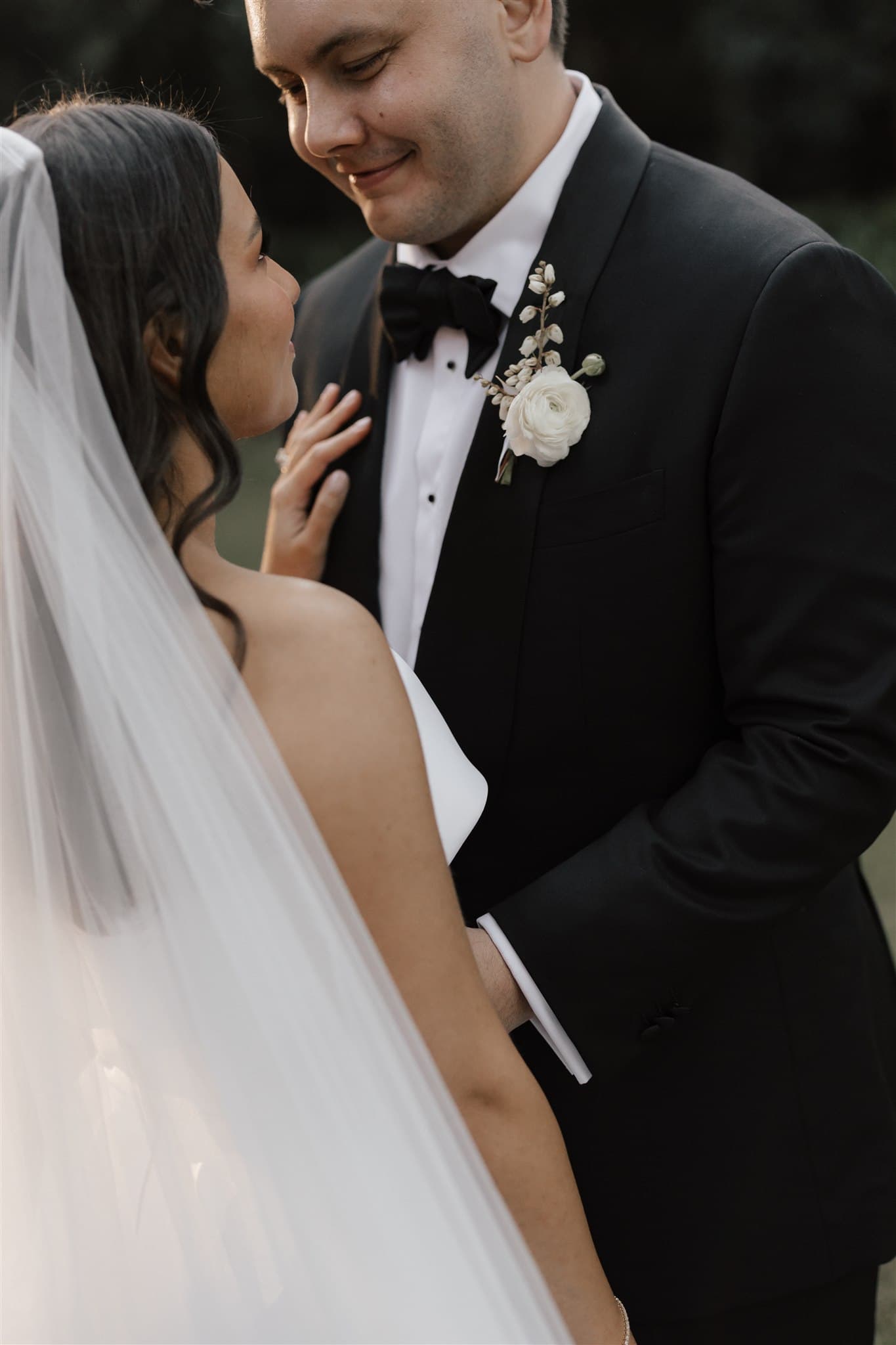Bride and groom hugging