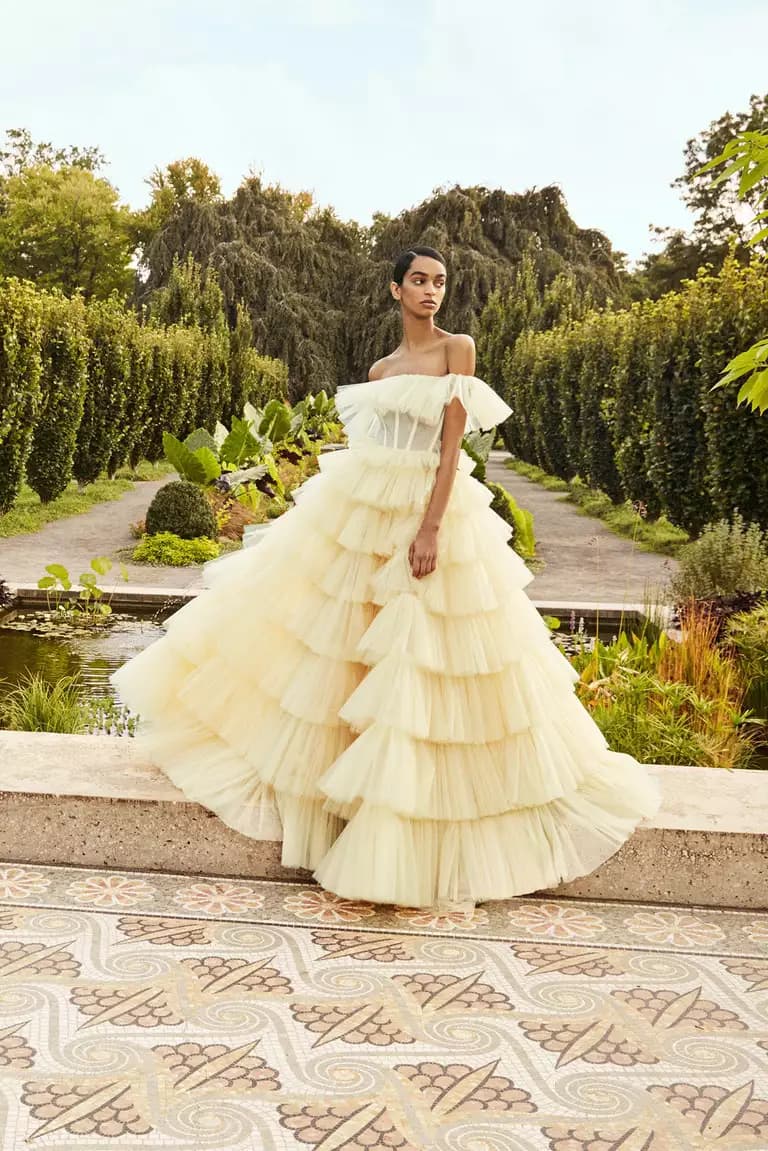 Bride wearing yellow dress