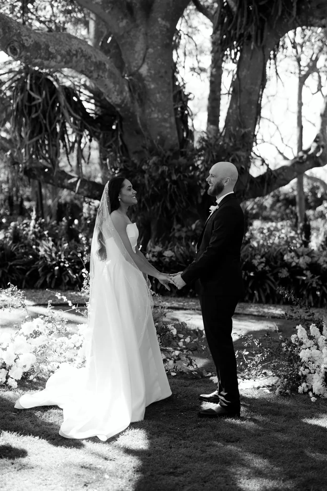 Bride and groom standing at altar