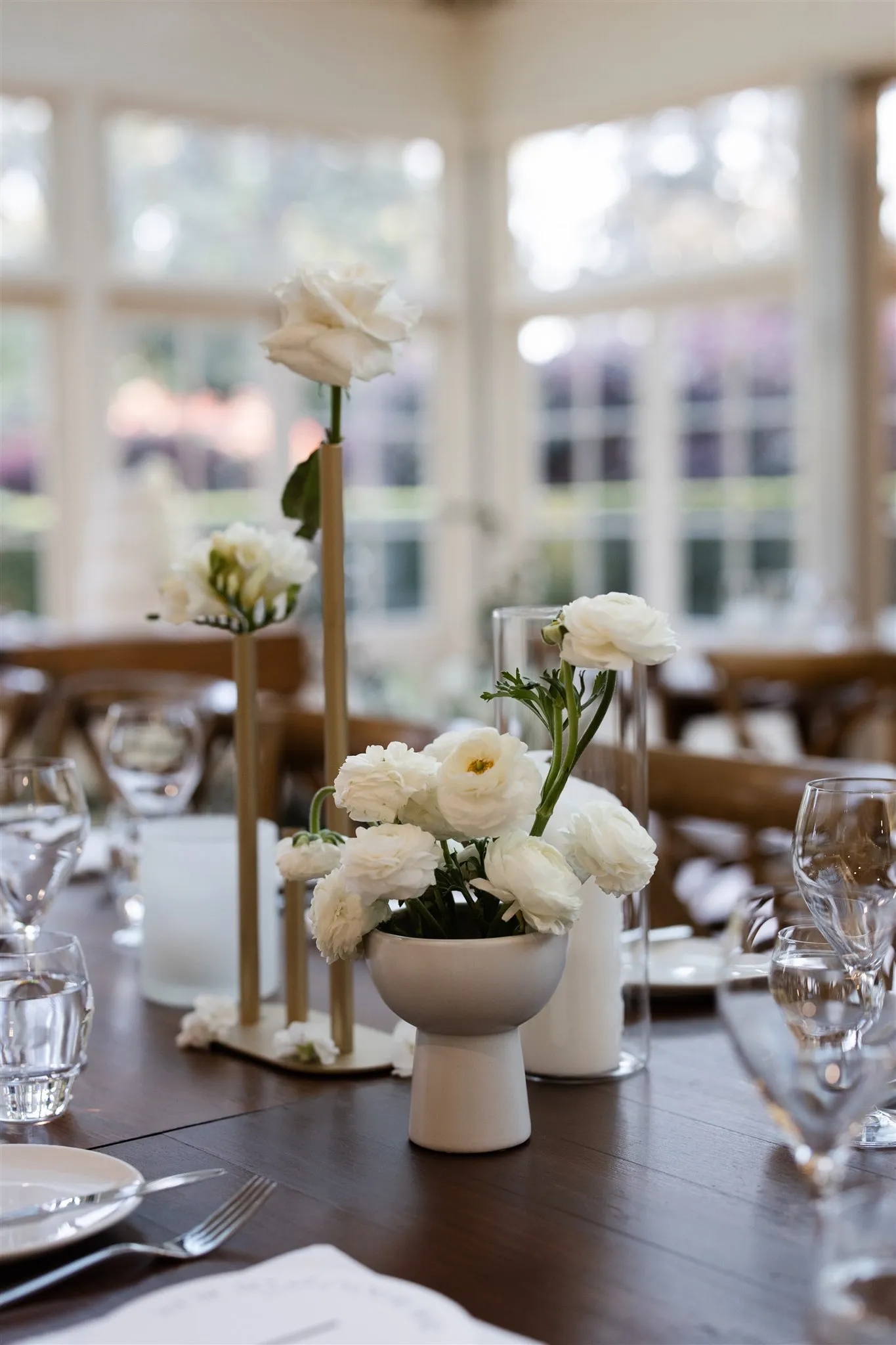 Wedding flower arrangement on table