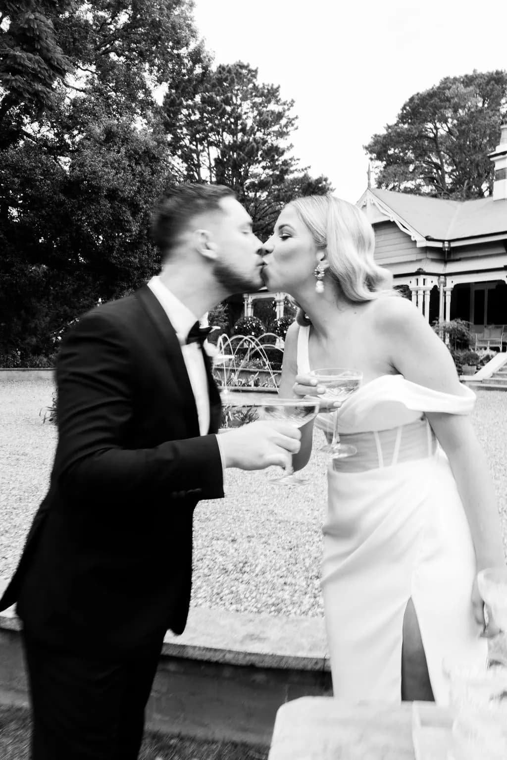 Bride and groom kissing