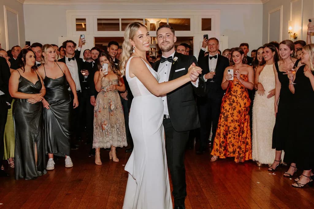 Bride and groom dancing