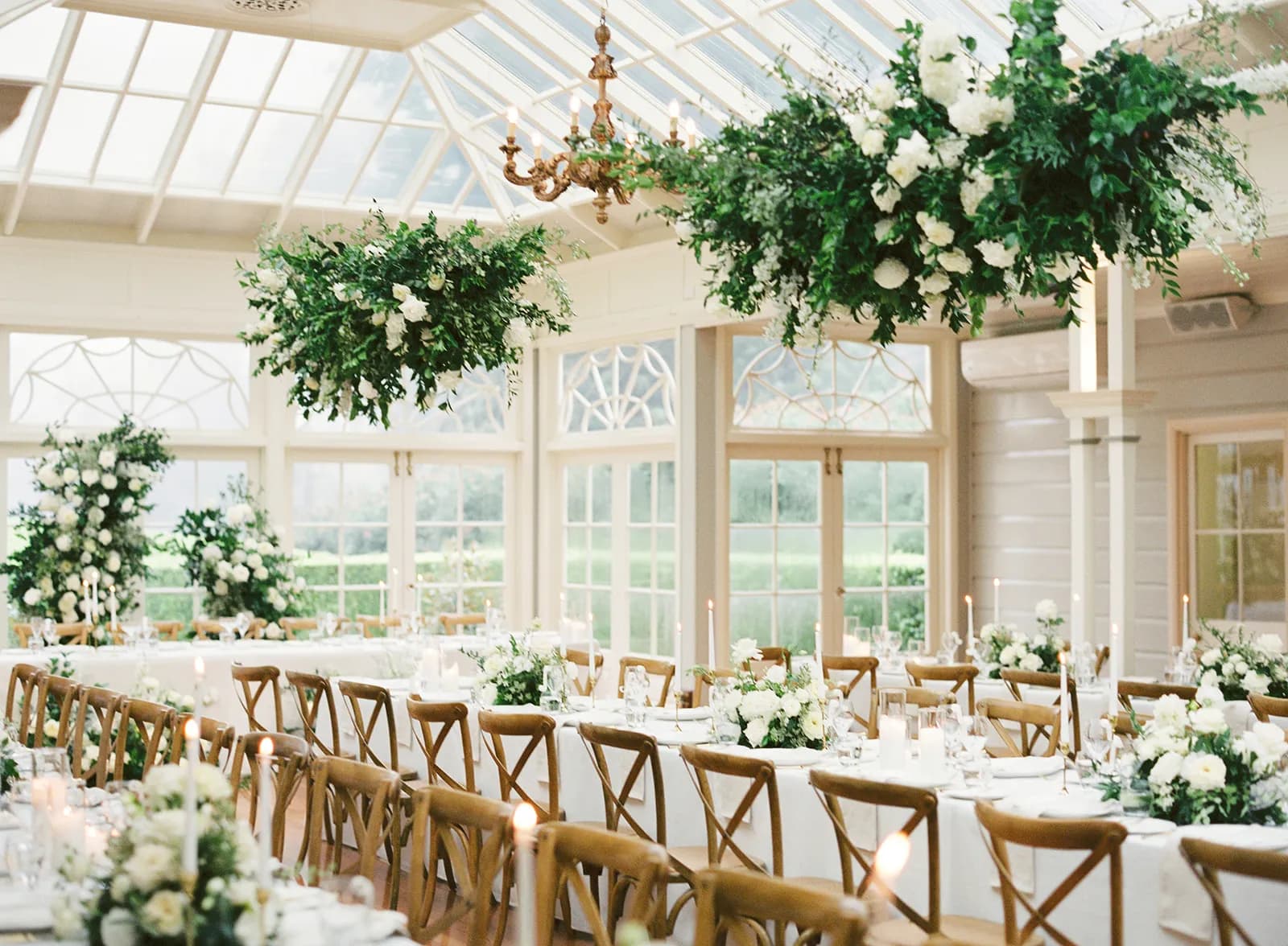 Hanging flowers in wedding reception