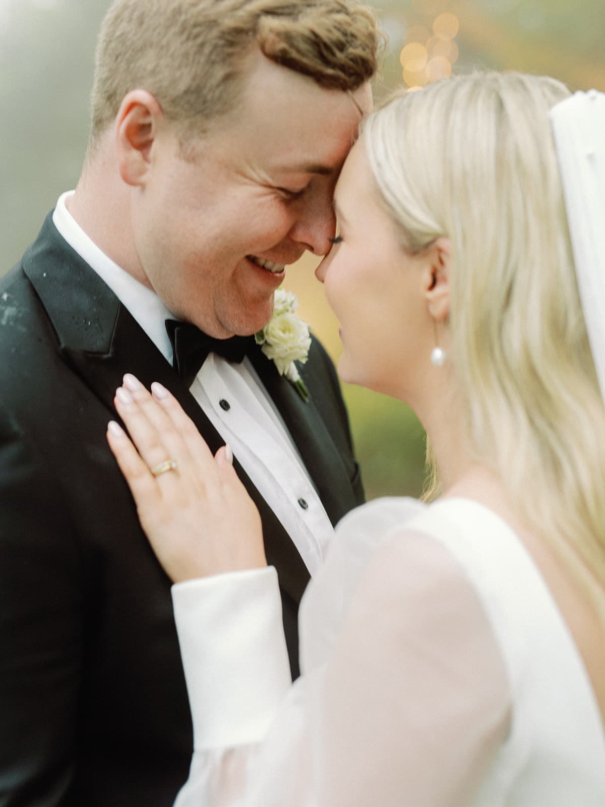 Bride and goom embracing