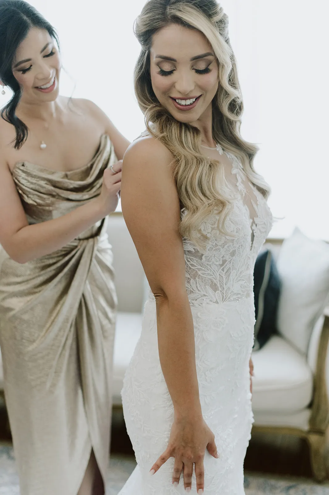 Bride getting dressed