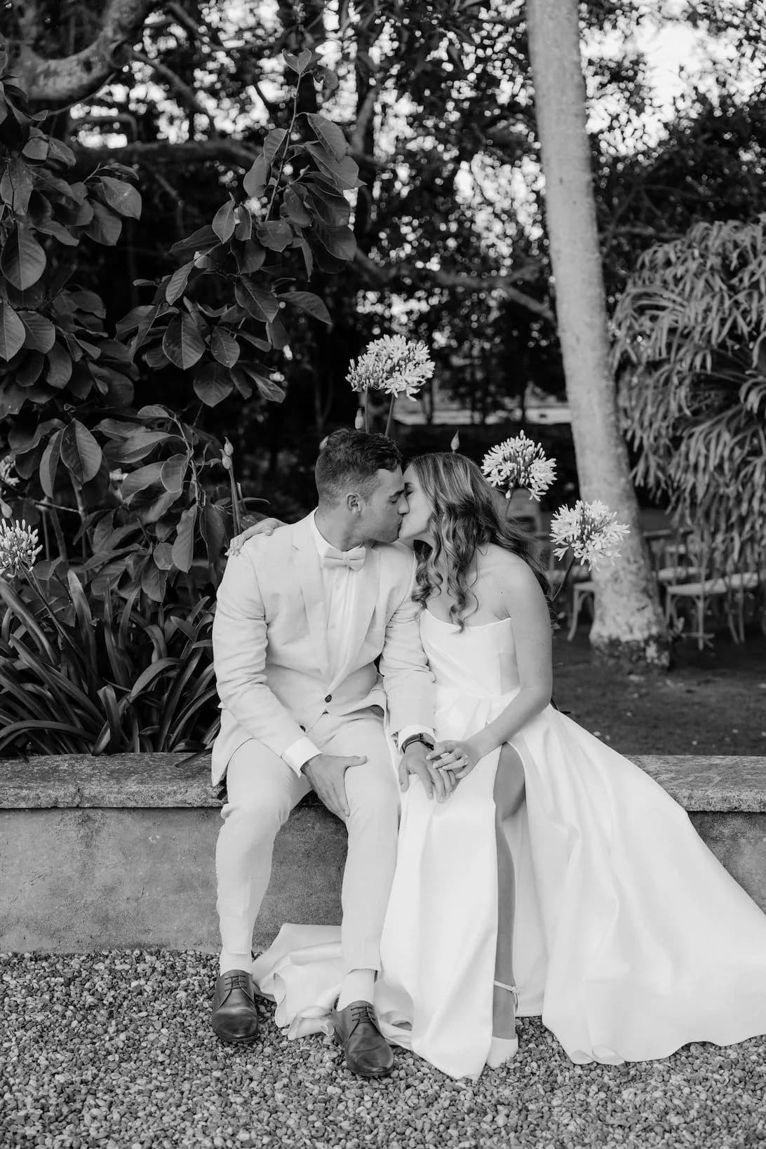 Bride and groom kissing