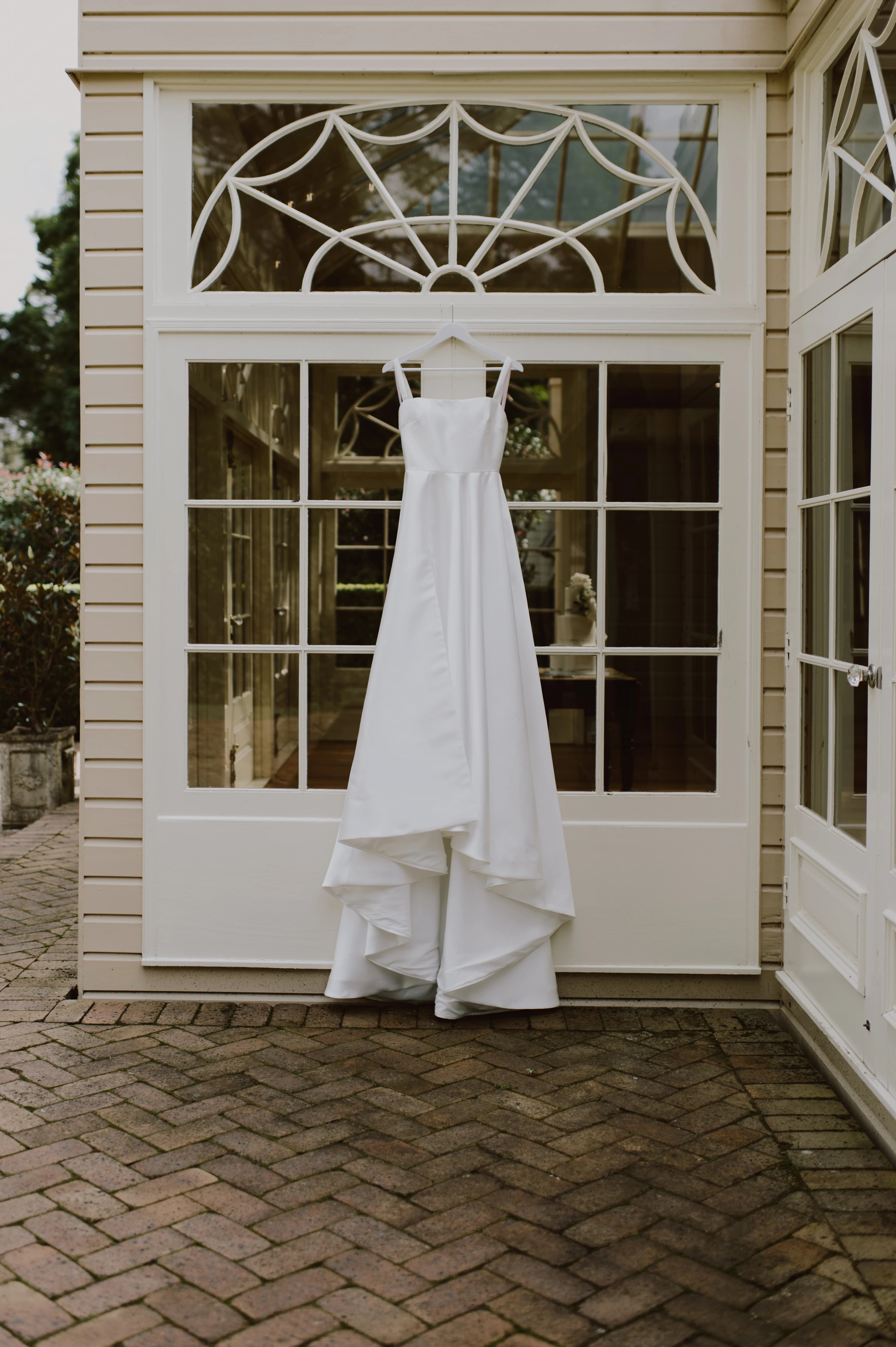 Wedding dress outside of Conservatory