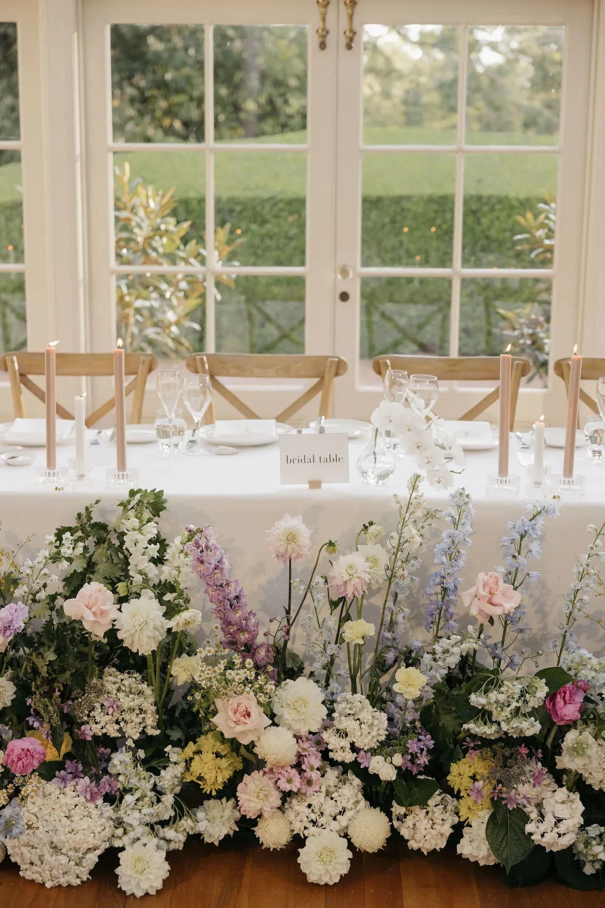 Wedding reception with flowers in front