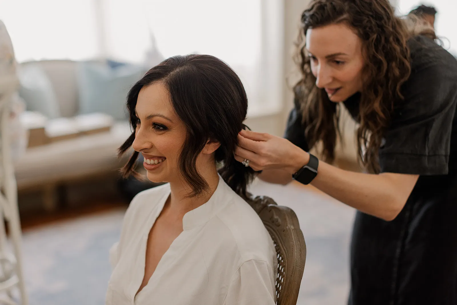 Bride getting her hair done