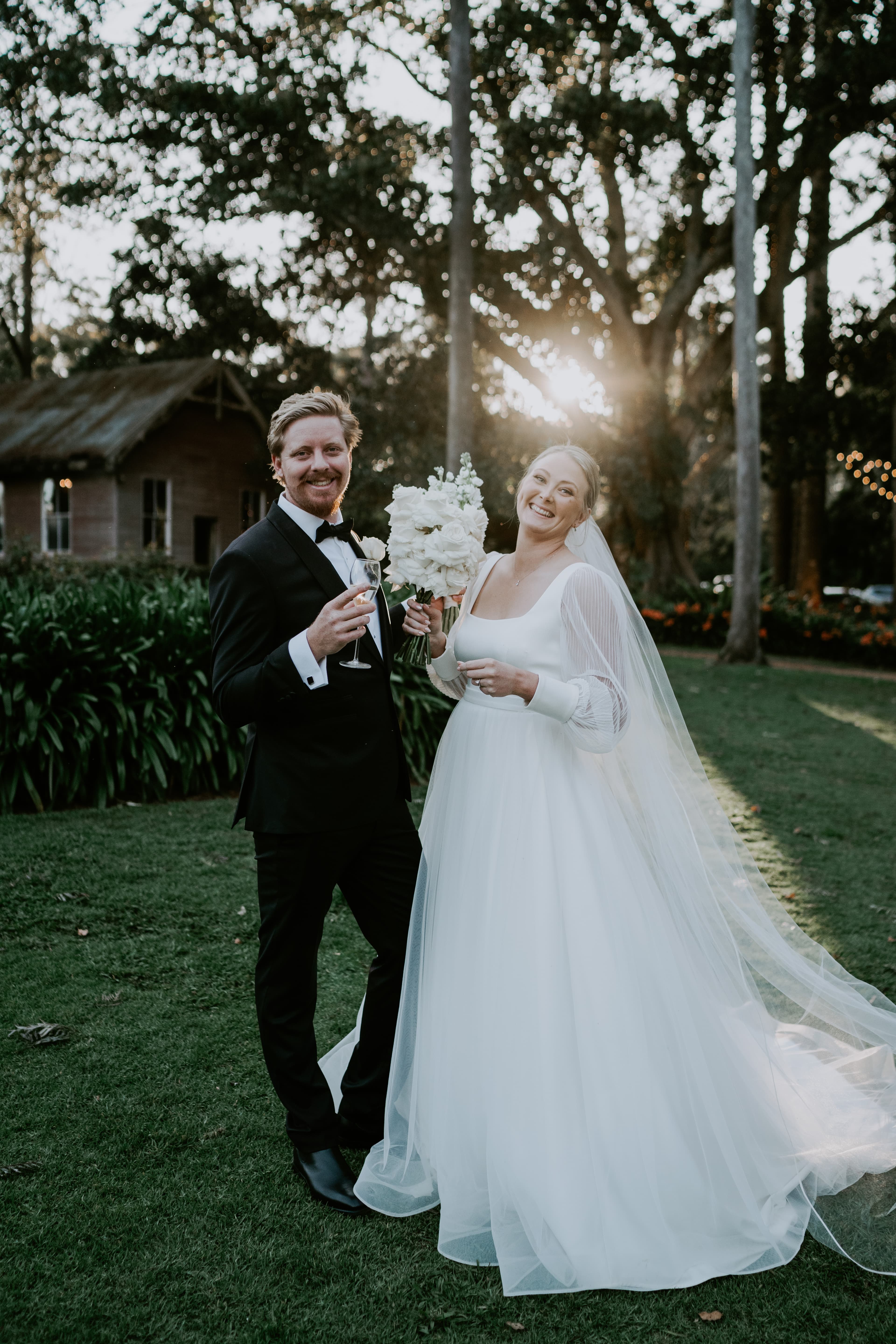 Bride and groom laughing