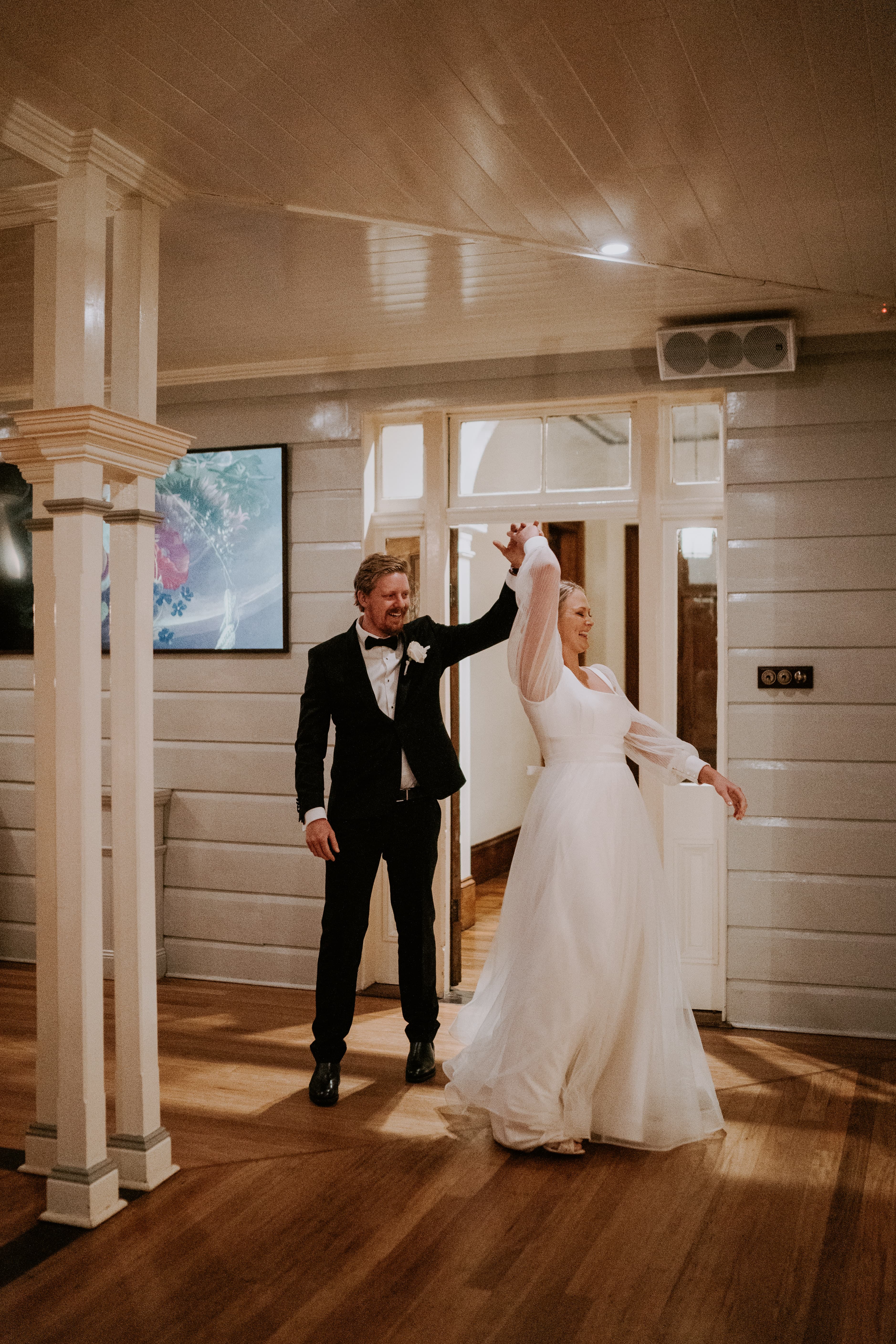 Bride and groom dancing