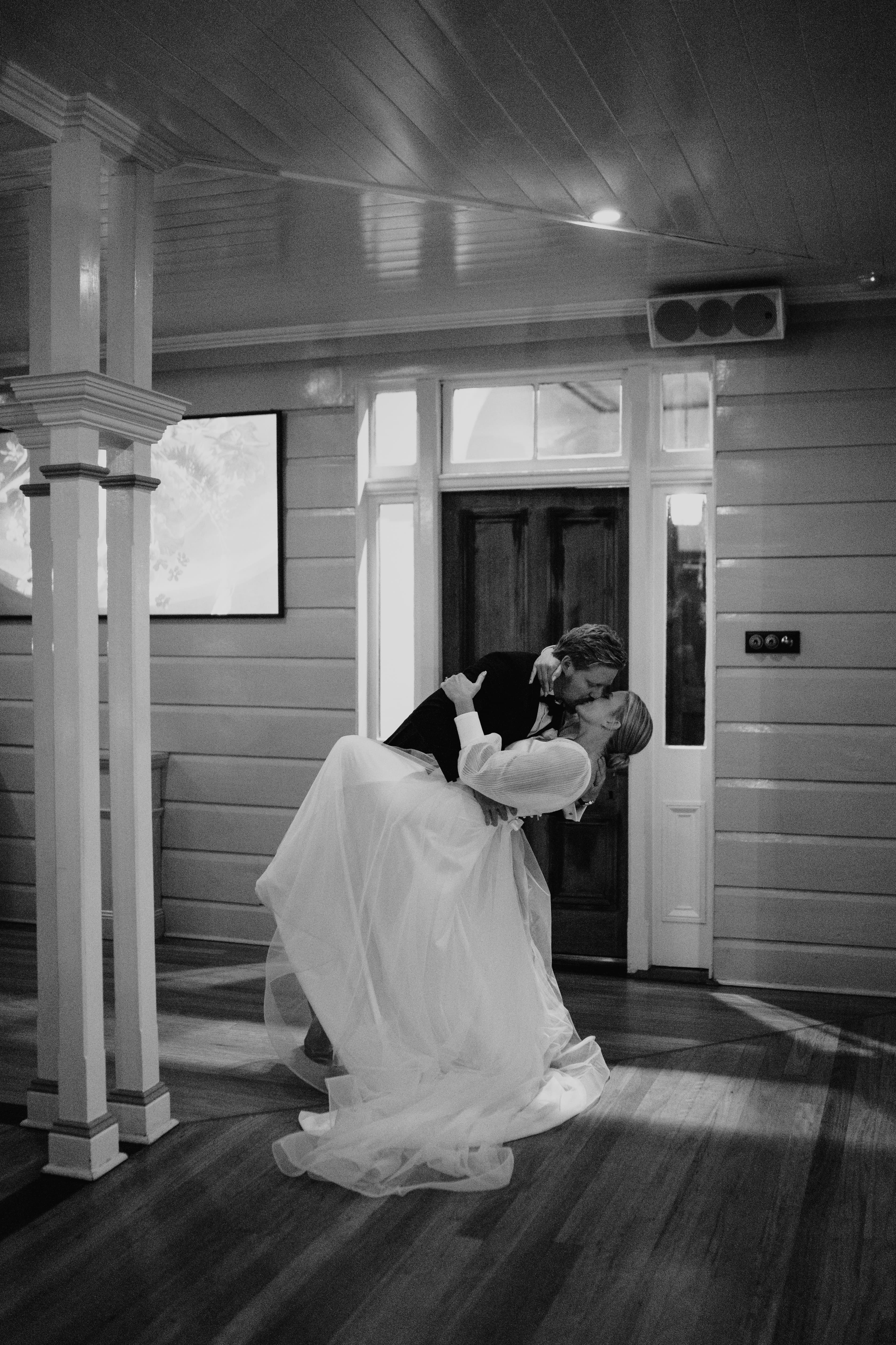 Bride and groom dancing