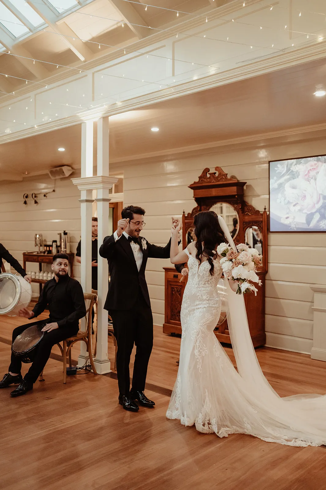 Bride and groom dancing