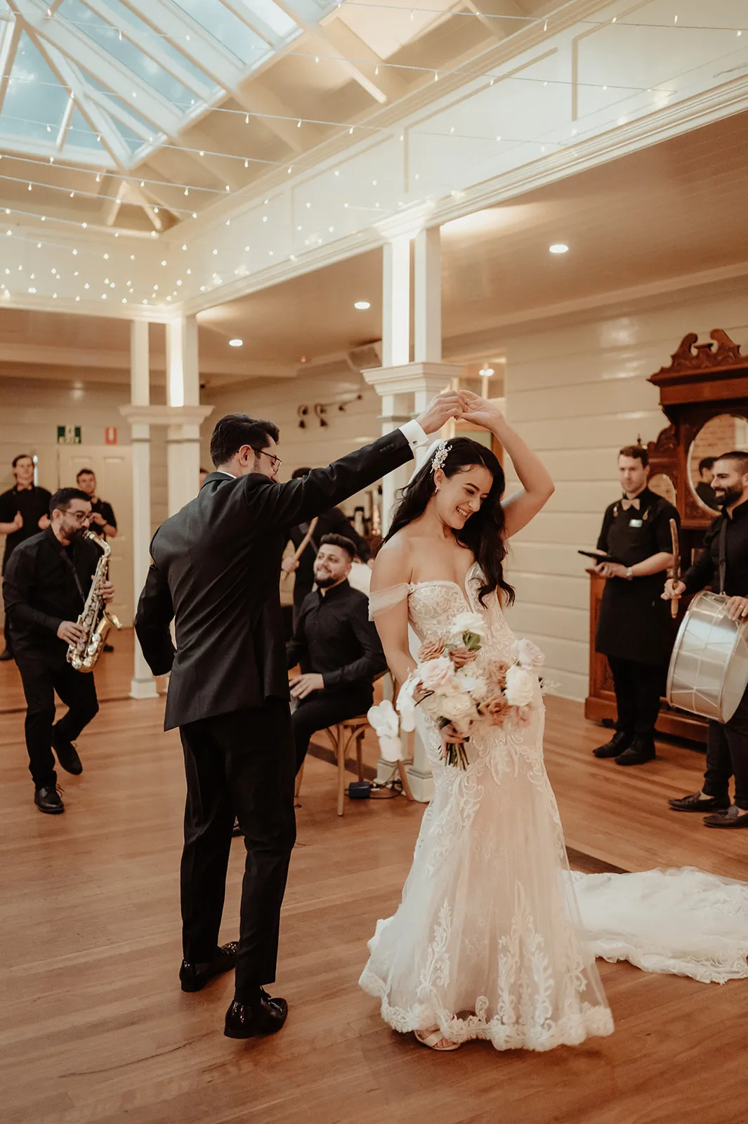 Bride and groom dancing