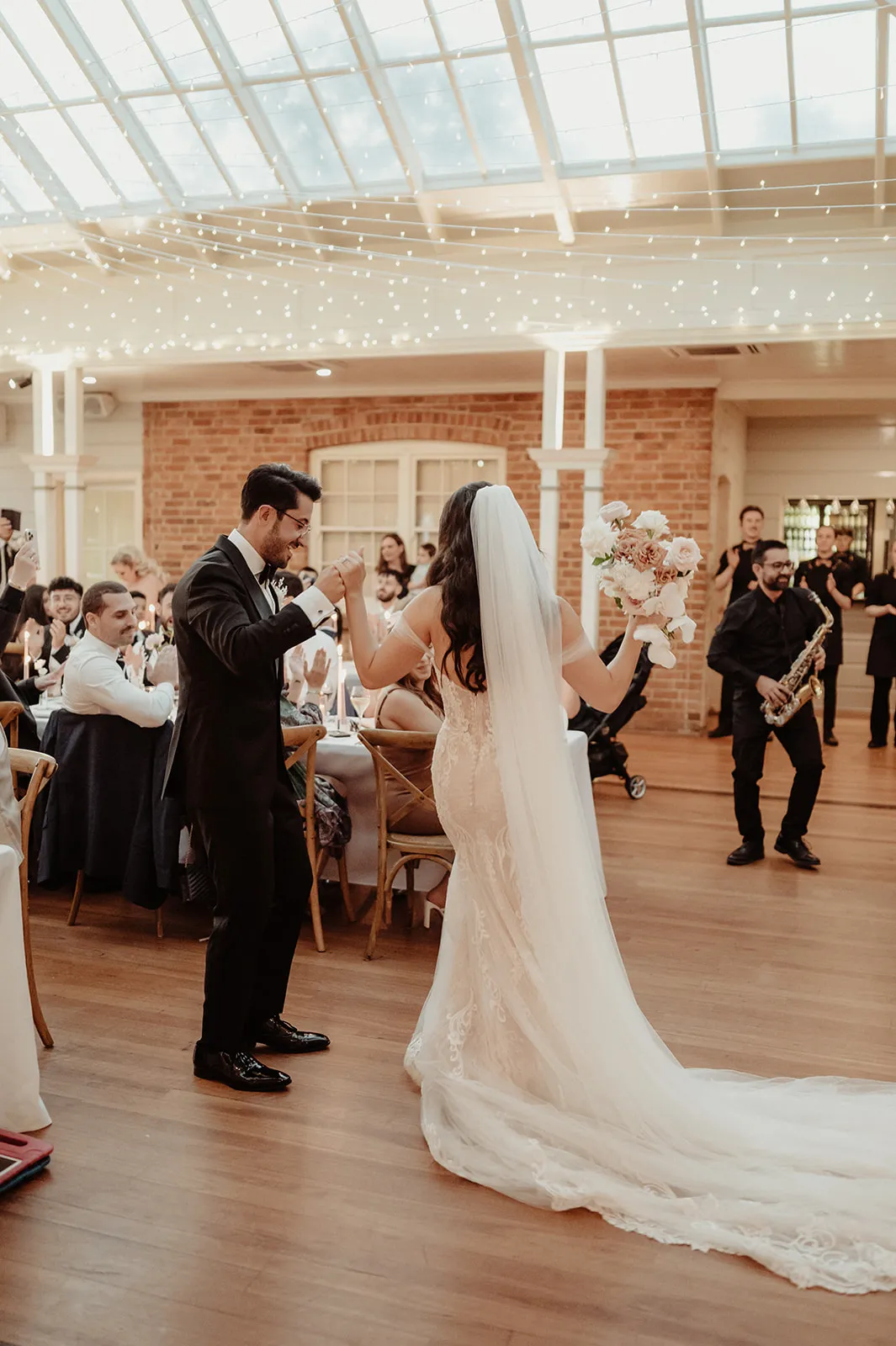 Bride and groom dancing