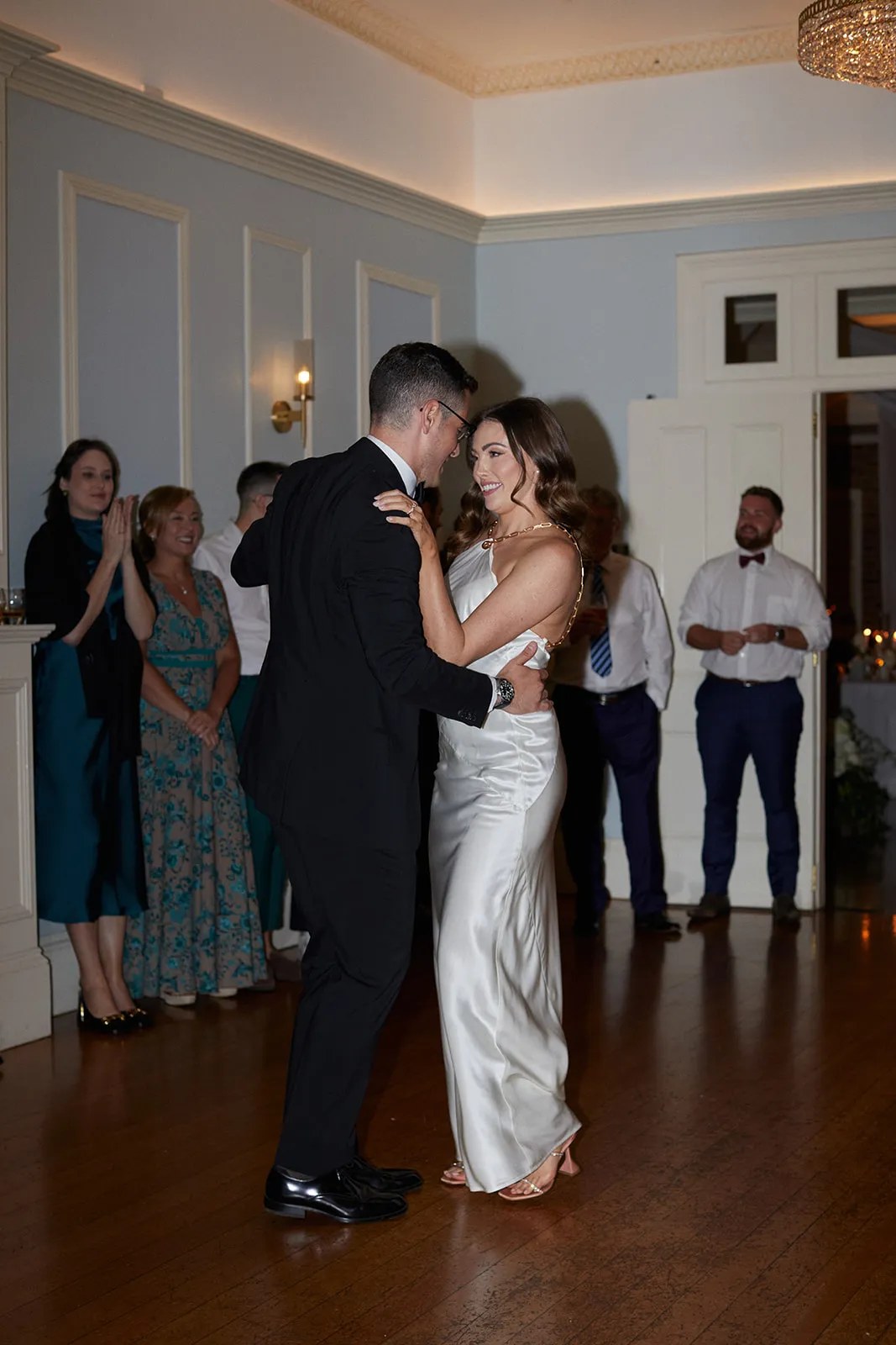 Bride and groom dancing