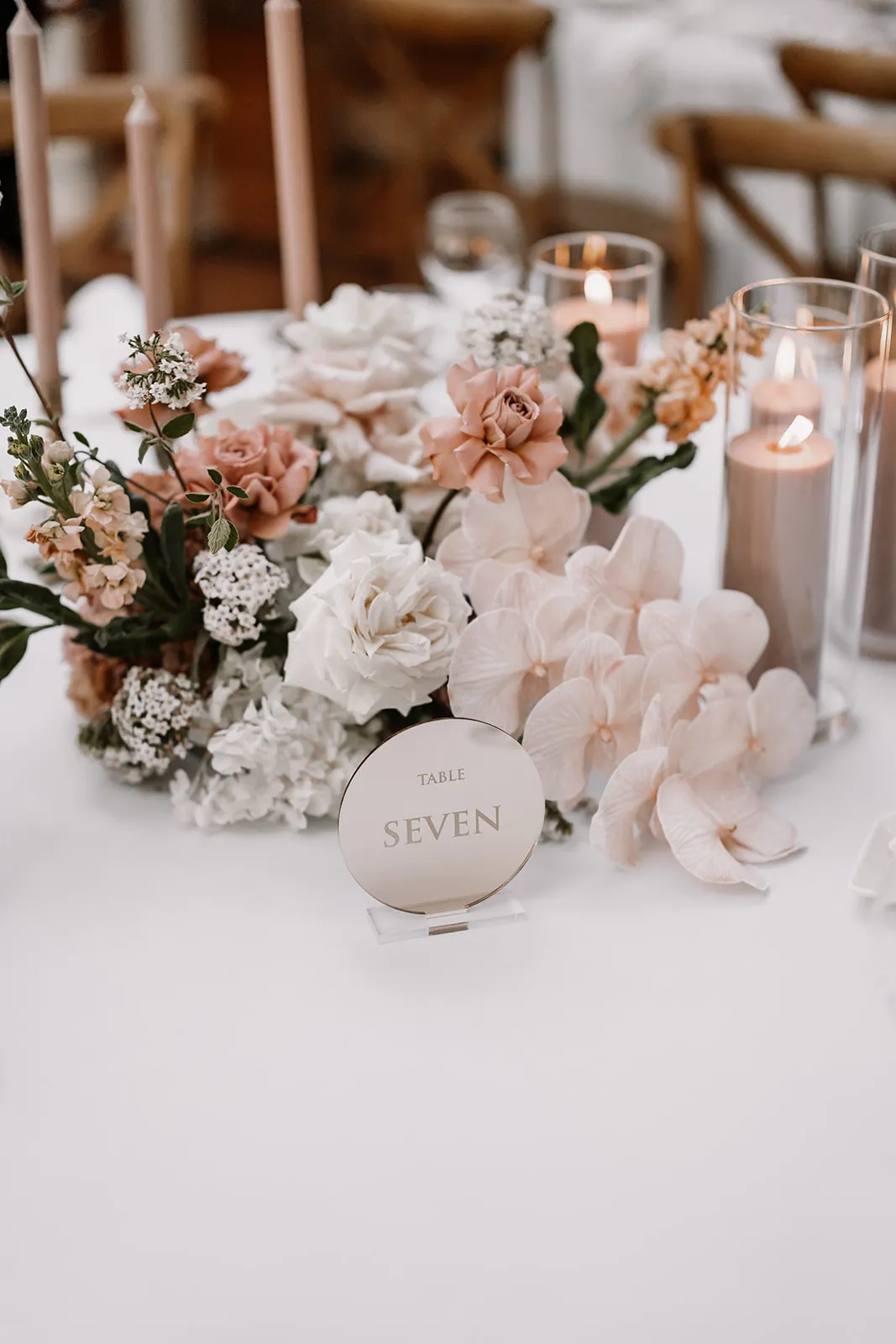 Flroal table centrepece for wedding reception