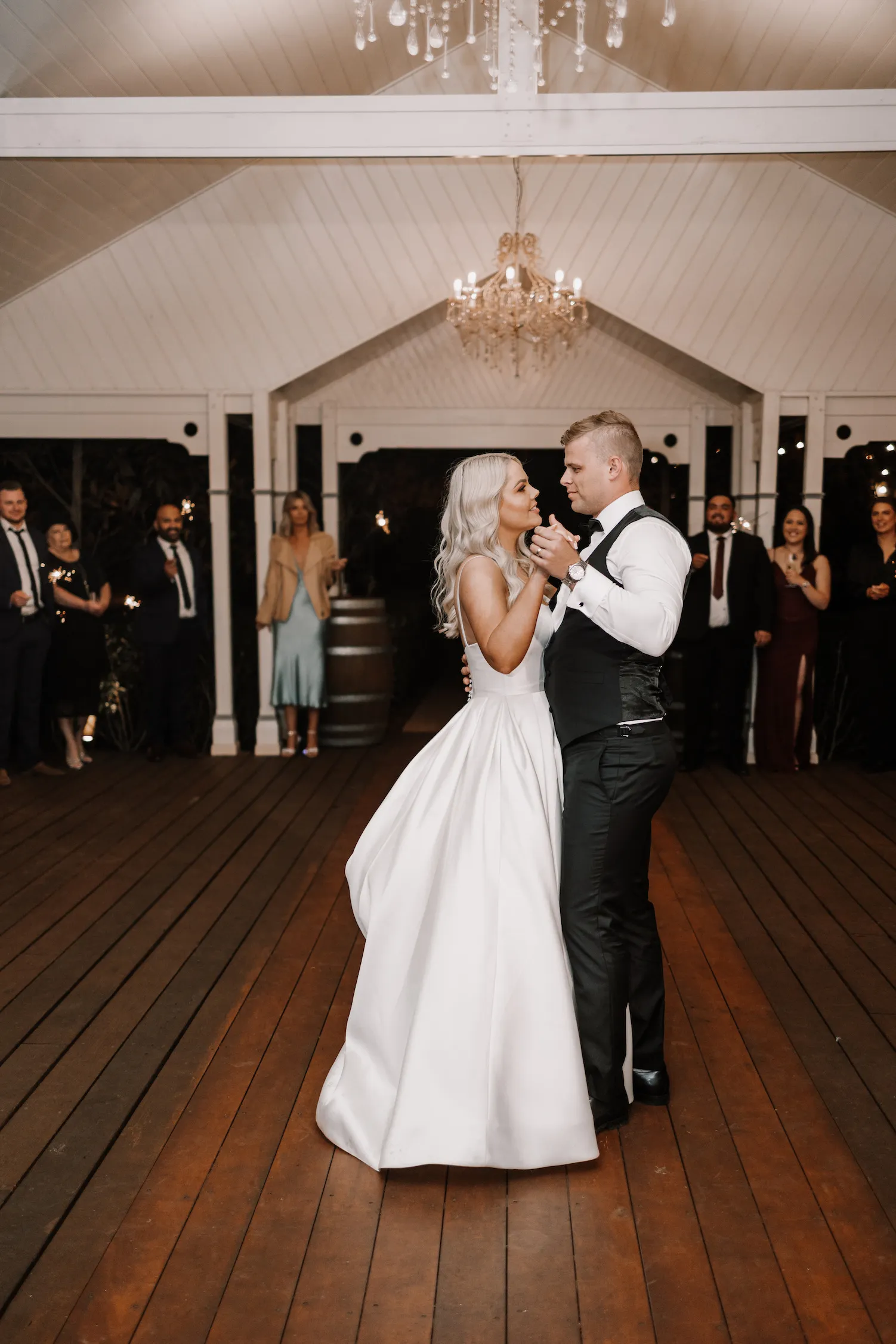 Bride and groom dancing