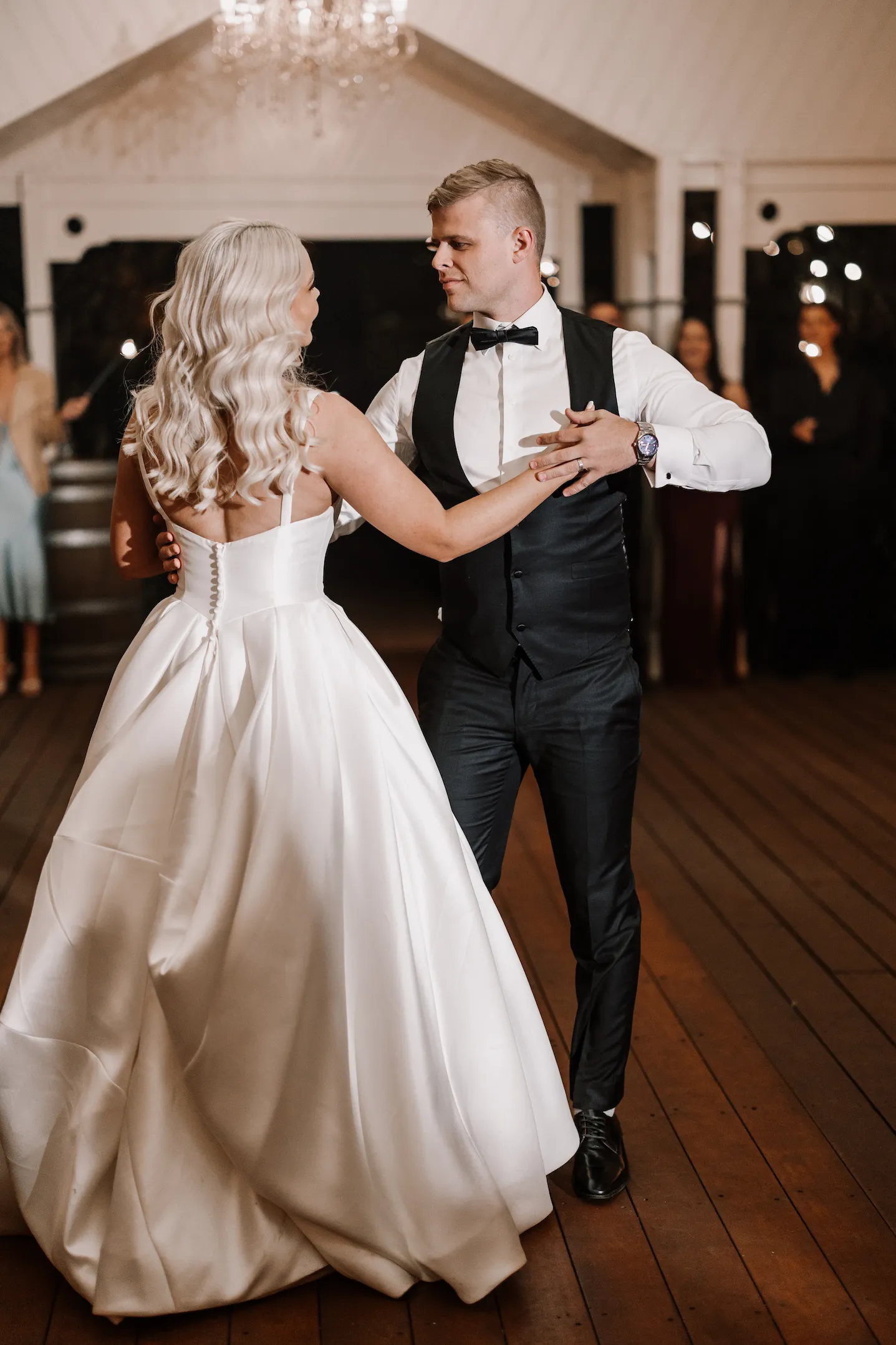 Bride and groom dancing