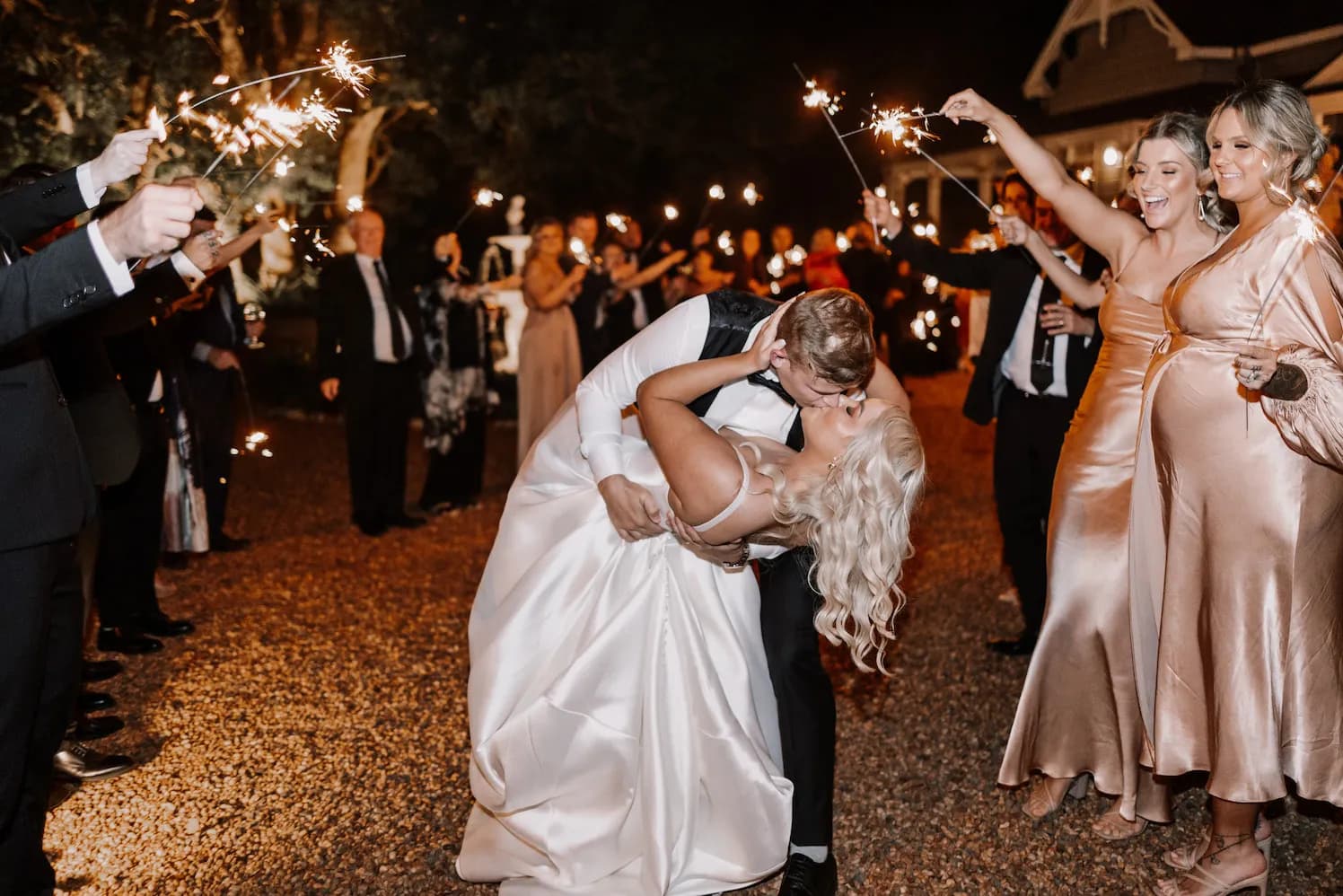 Bride and groom kissing